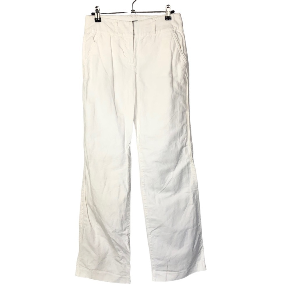 J. Crew White Linen Wide Leg Flat Front Mid Rise Pants 0